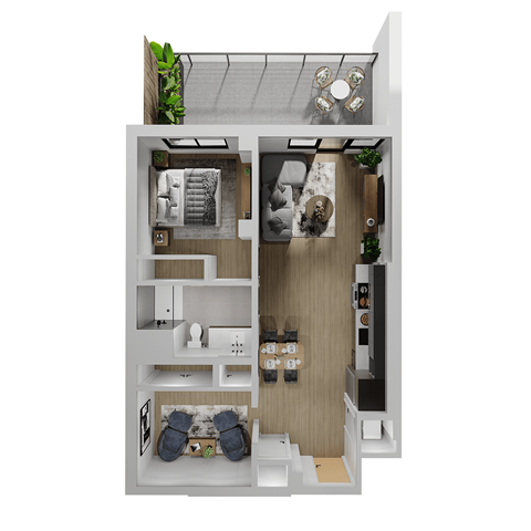 Floor plan for 1 bed, 1 bath, 792 sqft